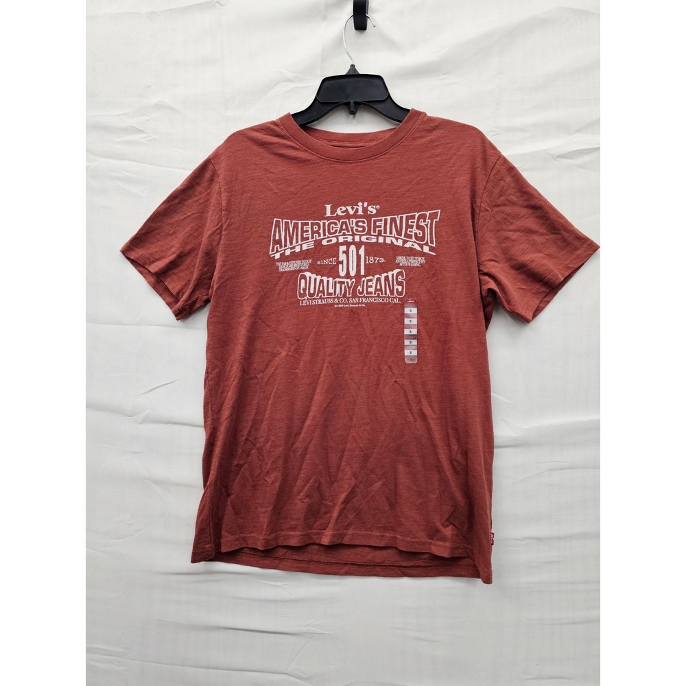 Levis‎ Mens Relaxed Graphic T-Shirt Brick Red America's Finest 501 S NEW